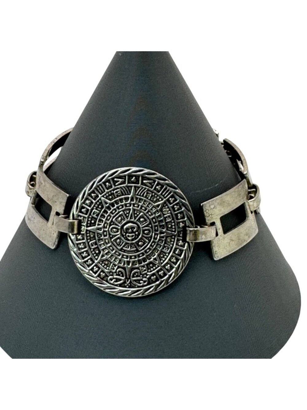 Taxco Aztec Mayan Calendar Bracelet Sterling Vintage Mexican Silver 7.5" 31.2g